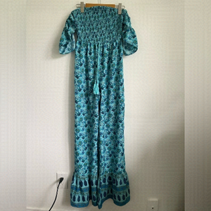 B.o.g Collective Boho Bohemian Jumpsuit Romper in Blue Paisley Floral • S Small